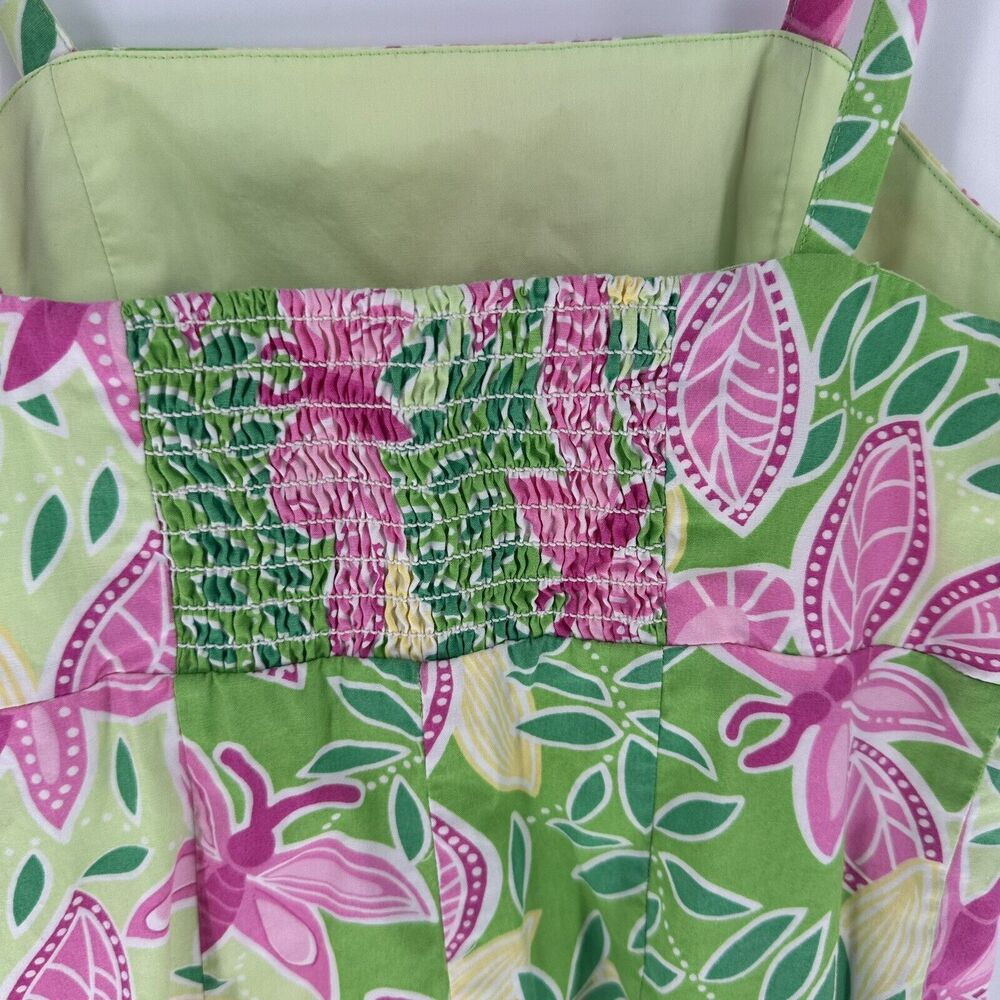 Lilly Pulitzer Dress Girls 8 Green Pink Floral Hawaiian Sundress Resort Vintage - Picture 12 of 14